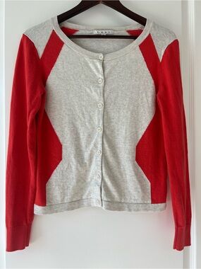 Cabi Hourglass Colorblock Cardigan Sweater Small Red Grey Button Front Knit S